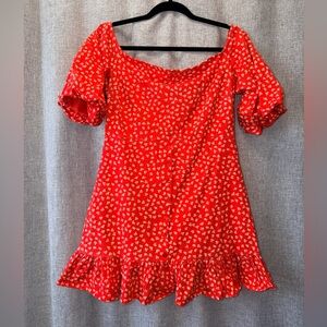 ASOS Pink and Red Floral Elastic Neckline Dress size 10